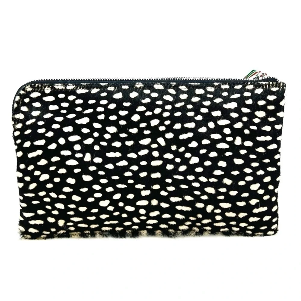 Lia Numa Clutch Wristlet Cowhide Animal Print Leather Black & White Bag New NWT